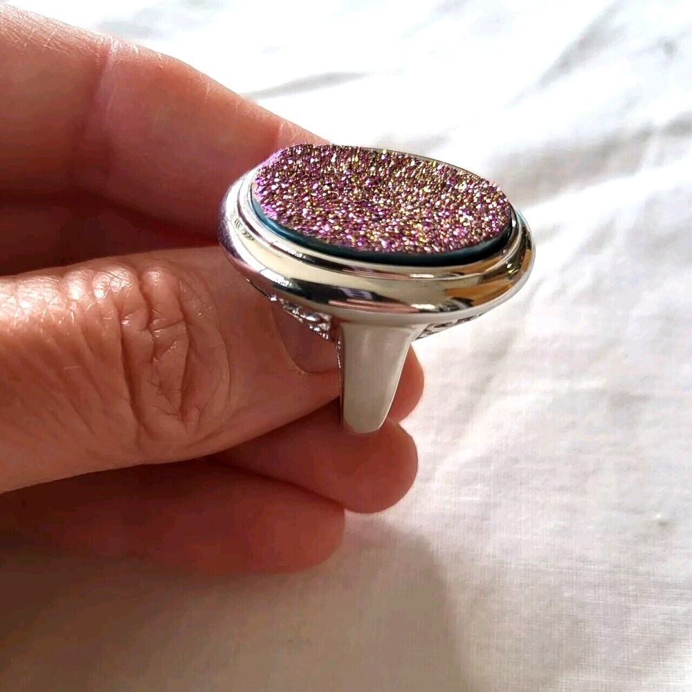 QVC Drusy Druzy Quartz Ring Size 10 Pink Sterling Bold Statement Color Change